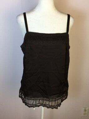 Ann Taylor Loft Vintage Y2K Camisole Tank Top Size 8 Womans Brown Lace Mesh Trim